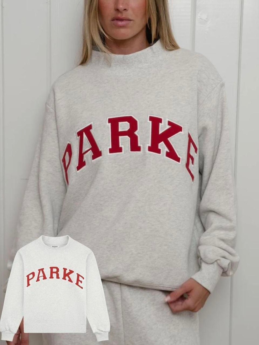 PARKE Light Gray Crewneck Sweater with Red Logo